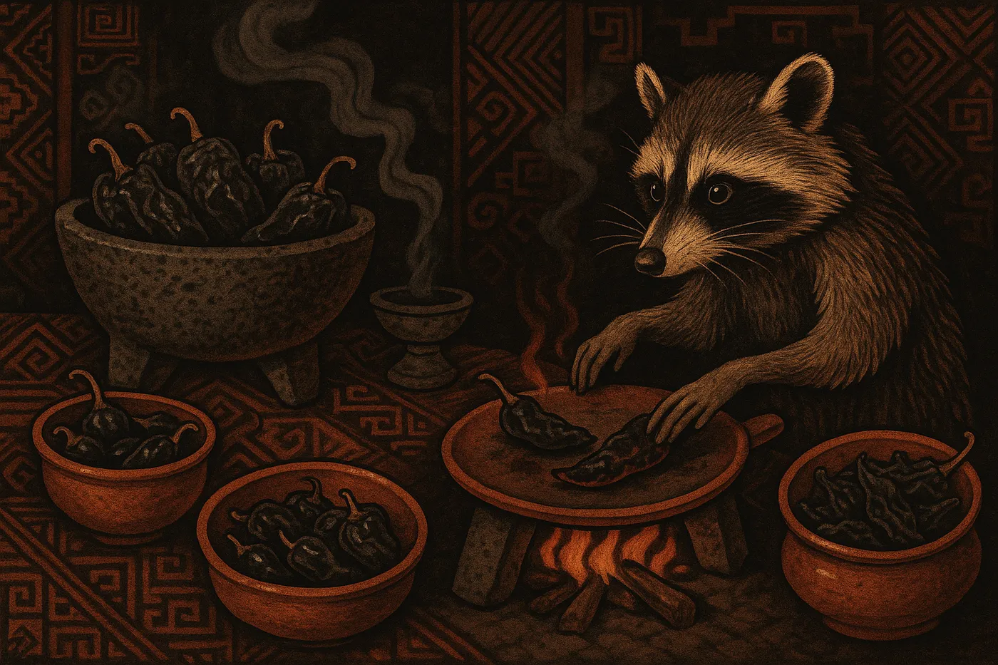 Charring chilies for mole negro