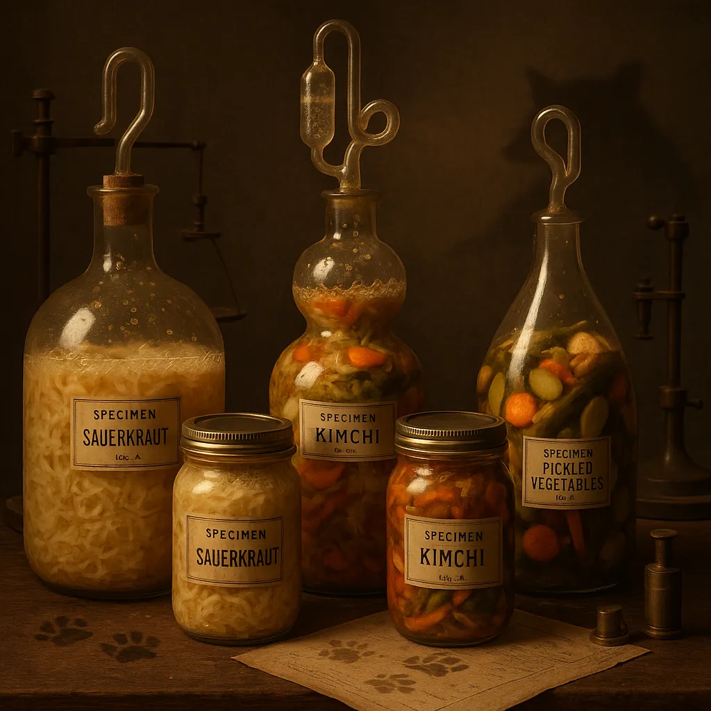 Fermentation vessels in vintage laboratory setting